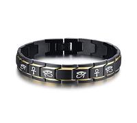 Auge des Horus Ägyptisch Amulett Ankh Kreuz des Lebens Zweifarbiges Verstellbares Edelstahlarmband Abnehmbares Glied Charm Geburtstagsarmband Geschenke für Herren Jungen Schwarz und Gold