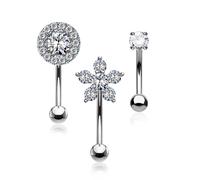 Augenbrauenpiercing Set Blume Rund Zirkonia, 3 Stück