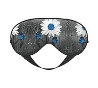 Augenmaske mit Gänseblümchen, doppelseitig, weich, zur Entspannung, drucklos, Nachtschlafmaske, Weiß / Blau