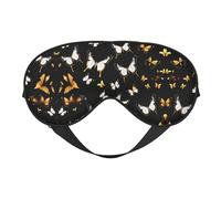 Augenmaske mit goldfarbenen weißen Schmetterlingen, schwarzer Druck, weiche Verdunkelungs-Augenmaske, Reise-Augenmaske, Seitenschläfer-Augenabdeckung, Schlaf-Augenmaske für Männer und Frauen