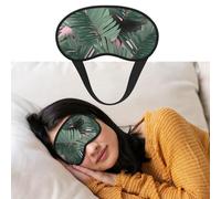 Augenmaske mit grünen Palmenblättern, rosa Augenmaske zum Schlafen, weicher Satin, mit elastischem Band, Reise-Nickerchen, Verdunkelung, Augenschutz für Damen und Herren