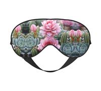 Augenmaske mit rosa Flamingo-Sukkulenten, doppelseitig, weich, verdunkelnd, Entspannung, Nulldruck, Nachtschlaf-Augenmaske