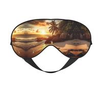 Augenmaske mit tropischem Strand bei Sonnenuntergang, doppelseitig, weich, Verdunkelung, Entspannung, druckfrei, Nachtschlafmaske