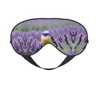 Augenmaske mit Vogel in violettem Lavendel, Blumenblumen, doppelseitig, weich, Verdunkelung, Entspannung, Nulldruck, Nachtschlaf-Augenmaske