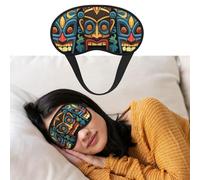 Augenmaske zum Schlafen, atmungsaktiv, lichtblockierend, buntes Tiki-Maskenmuster, Nacht-Augenbinde, weich, bequem, Nacht-Augen-Schlafschutz, für Männer und Frauen, Augenabdeckung für Nickerchen zu