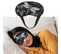 Augenmaske zum Schlafen, atmungsaktiv, lichtblockierend, Schlafmaske, schwarze Blumen und Libellen, Nachtwindbinde, weich, bequem, Nacht-Augen-Schlaf-Schattenabdeckung für Männer und Frauen