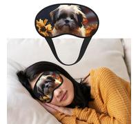 Augenmaske zum Schlafen, atmungsaktiv, lichtblockierend, Schlafmaske, Shih Tzu Hund und Blumen, Nachtwindbinde, weich, bequem, Nacht-Augen-Schlaf-Schattenabdeckung für Männer und Frauen