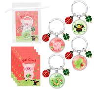 AUGSUN Schlüsselanhänger Glücksbringer, 4er Set Schlüsselanhänger Glück Anhänger Schlüsselanhängern Kleeblatt Glücksbringer Silvester mit Neujahrskarten für Frauen Männer Kinder