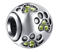 August Geburtsstein Hund Pfote Druck Charms passen Pandora Geburtstag Armband, 925 Sterling Silber Dog Mutter Paw Print mit Geburt Stein Perlen, Geschenke für Weihnachts/Frauen/Mama