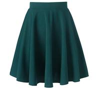 AUHEGN Damen Basic Vielseitiger Stretchy ausgestellt A Line Casual Skater Midirock - Grün - Klein