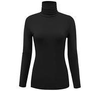 AUHEGN Damen Langarm Leicht Rollkragen Top Slim Fit Pullover T-Shirt (S-XXL), Schwarz, Groß