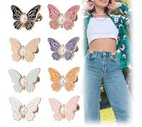 Auiremrti 8 Sets Hosenbundspanner, Abnehmbare Schmetterlings-Jeansknöpfe Hosenbundspanner für Weite Jeans, Verstellbare Taillenschnallen-Sets,Jeansknopf-Stifte