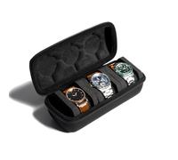 AUKURA Hartschalen-Reise-Etui mit 3 Schlitzen, Uhrenrolle, Aufbewahrung und Organizer für Damen und Herren, mit Anti-Bewegungs-Uhrenkissen (schwarzer Stoff, 3 Fächer)