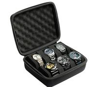 AUKURA Hartschalen-Reiseetui mit 6 Fächern, Herren-Uhren-Reise-Organizer, harte Uhrenbox für Anzeige und Organisation (schwarz, 6 Fächer mit 2 Fächern)