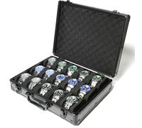 AUKURA Uhrenorganizer mit 15 Fächern, Aluminium-Uhrenaufbewahrungsbox, harte Uhrentasche, gepolstertes Etui zur Präsentation und Organisation von Uhren