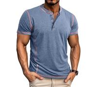 Aulemen T-Shirts für Herren Henley T-Shirt Kurzarm Knopfleiste Hemd lässig Slim Fit T Shirt Herren Sommer Tops Blue1-XXL