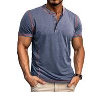 Aulemen T-Shirts für Herren Henley T-Shirt Kurzarm Knopfleiste Hemd lässig Slim Fit T Shirt Herren Sommer Tops DarkBlue-M
