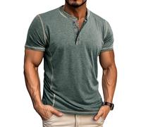 Aulemen T-Shirts für Herren Henley T-Shirt Kurzarm Knopfleiste Hemd lässig Slim Fit T Shirt Herren Sommer Tops Green-XXL