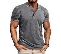 Aulemen T-Shirts für Herren Henley T-Shirt Kurzarm Knopfleiste Hemd lässig Slim Fit T Shirt Herren Sommer Tops Grey-XXL