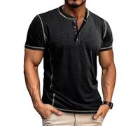 Aulemen T-Shirts für Herren Henley T-Shirt Kurzarm Knopfleiste Hemd lässig Slim Fit T Shirt Herren Sommer Tops Black-XL