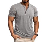 Aulemen T-Shirts für Herren Henley T-Shirt Kurzarm Knopfleiste Hemd lässig Slim Fit T Shirt Herren Sommer Tops LightGrey-L