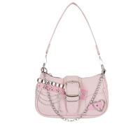 Aulenge Leder Umhängetasche für Damen Handtasche mit Y2K Sternen Kette Muster Coole Heiße Mädchen PU Leder Mini Taschen für Damen Rosa
