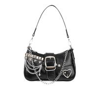 Aulenge Leder Umhängetasche für Damen Handtasche mit Y2K Sternen Kette Muster Coole Heiße Mädchen PU Leder Mini Taschen für Damen Schwarz