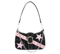 Aulenge Leder Umhängetasche für Damen Handtasche mit Y2K Sternen Kette Muster Coole Heiße Mädchen PU Leder Mini Y2K Handtasche für Damen Rosa