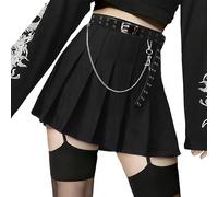 AULKEEP Damen Mini-Faltenröcke, Gothic, hohe Taille, A-Linie, Punk-Rock, Schuluniform, kurze Röcke mit Gürtel, Schwarz, Doppelschnalle, einfarbig, schwarz, Klein
