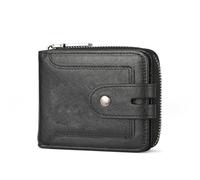 Aumotop Herren-Brieftasche aus Echtem Leder mit Kurzem Reißverschluss und Mehreren Kartenfächern für Karten. Sicherheitszertifiziert für den Täglichen Gebrauch (Schwarz)