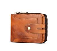 Aumotop Herren-Brieftasche aus Echtem Leder mit Kurzem Reißverschluss und Mehreren Kartenfächern für Karten. Sicherheitszertifiziert für den Täglichen Gebrauch (Gelb)