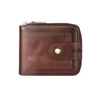 Aumotop Herren-Brieftasche aus Echtem Leder mit Kurzem Reißverschluss und Mehreren Kartenfächern für Karten. Sicherheitszertifiziert für den Täglichen Gebrauch (Kaffee)