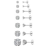 AUNEK Ohrstecker Set mit Flachem Rücken für Damen und Herren, 7 Paar Silberfarbene Stecker in Verschiedenen Größen für Ohrläppchen und Knorpel, In Geschenkbox