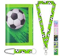 AUNGCSHE Kinder Portemonnaie Jungen, Fußball Motiv Geldbeutel Kinder, Alter 4-12 Trifold Brieftasche mit Schlüsselband, für Weihnachten und Geburtstag (Grüner Fußball)