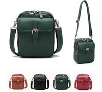 Auosxny 2025 Upgrade Doppellagige Mini-Umhängetasche mit großer Kapazität, Vintage-Geldbörse mit Diebstahlschutz, mit 10 Kartenfächern, Umhängetaschen für Damen und Herren(Brown)