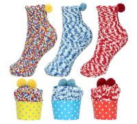Aurasky Kuschelsocken Cupcake, 3 Paar Bunte Wintersocken Damen, Lustige Weihnachtssocken, Flauschige Thermosocken für Weihnachten Silvester Geburtstags Geschenk