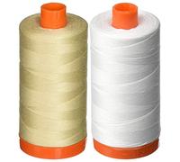Aurifil Mako-Baumwollgarn, Fadenstärke 50, einfarbig in Hellbeige und Weiß, 2 Stück, je ca. 1300 m