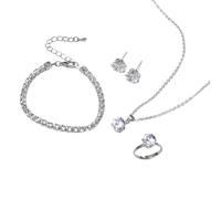 Auriselle Damen Schmuck Set Strassstein Ohrringe Halskette Armband Ring Klassisch 4 Stück Frauen Schmuck mit Cubic Zirkonia Hochzeit Geschenke für Ladies, Silber