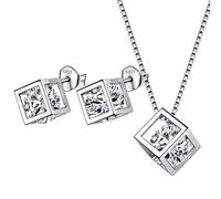 Aurora Tears April Birthstone Halskette Ohrstecker 925 Sterling Silber Weiß CZ Quadrat Geburtsstein Schmuck Set für Frauen und Mädchen DX0028W