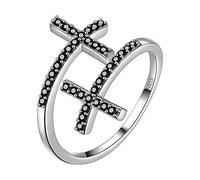 Aurora Tears Doppelkreuz verstellbare Ringe 925 Sterling Silber Kreuz offener Ring Schmuck für Männer und Frauen DR0091W