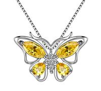 Aurora Tears Schmetterling Halskette 925 Sterling Silber November Birthstone Yellow Topaz Anhänger Tiere Charm Schmuck für Frauen und Mädchen DP0215N