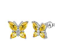 Aurora Tears Schmetterling Ohrringe 925 Sterling Silber November Birthstone Yellow Topaz Stud Tiere Ohrringe Schmuck Geschenk für Frauen und Mädchen DE0160N