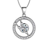 Aurora Tears Stier Halskette 925 Sterling Silber 12 Sternzeichen Runde Anhänger Sternbild Zeichen April Birthstone Halskette CZ Horoskop Schmuck Geschenk für Frauen und Mädchen DP0176J