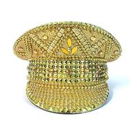 Aurorad Gold Pailletten Brennen Frauen Braut Militär Hut Luxus Braut Kapitän Sergeant Hut Strass Festival Geburtstag Henne Teilen Hut (Color : Gold, Size : 7 1/8-7 3/8)