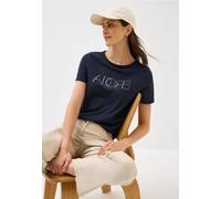 Cecil Damen Ausbrenner-Shirt mit Wording – Blau – U-Boot-Ausschnitt – Größe S