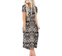 AUSELILY Damen Kleider Sommer Sommerkleider Knielang Kurzarm Empire Freizeitkleid Schicke Shirtkleider mit Taschen