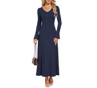AUSELILY Damen Langarm Maxikleid Bodycon V-Ausschnitt Dünn Herbst Winter | Elegantes Hochzeitsgast Blütenblatten Langärmel Kleid Lang Slim Urlaubskleid Partykleid Sexy Abendkleid Cocktail