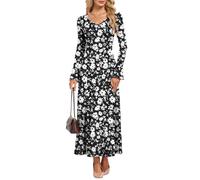 AUSELILY Damen Langarm Maxikleid Bodycon V-Ausschnitt Dünn Herbst Winter | Elegantes Hochzeitsgast Blütenblatten Langärmel Kleid Lang Slim Urlaubskleid Partykleid Sexy Abendkleid Cocktail