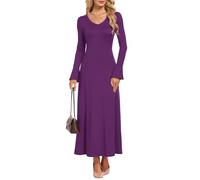 AUSELILY Damen Langarm Maxikleid Bodycon V-Ausschnitt Dünn Herbst Winter | Elegantes Hochzeitsgast Blütenblatten Langärmel Kleid Lang Slim Urlaubskleid Partykleid Sexy Abendkleid Cocktail