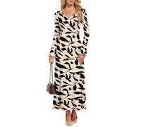 AUSELILY Damen Langarm Maxikleid Bodycon V-Ausschnitt Dünn Herbst Winter | Elegantes Hochzeitsgast Blütenblatten Langärmel Kleid Lang Slim Urlaubskleid Partykleid Sexy Abendkleid Cocktail